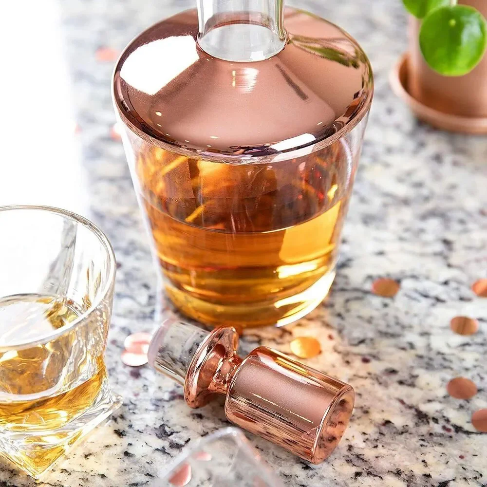 Luxury Whiskey Decanter for Bourbon, Cognac - 34oz + A Gift Box - ROSE GOLD